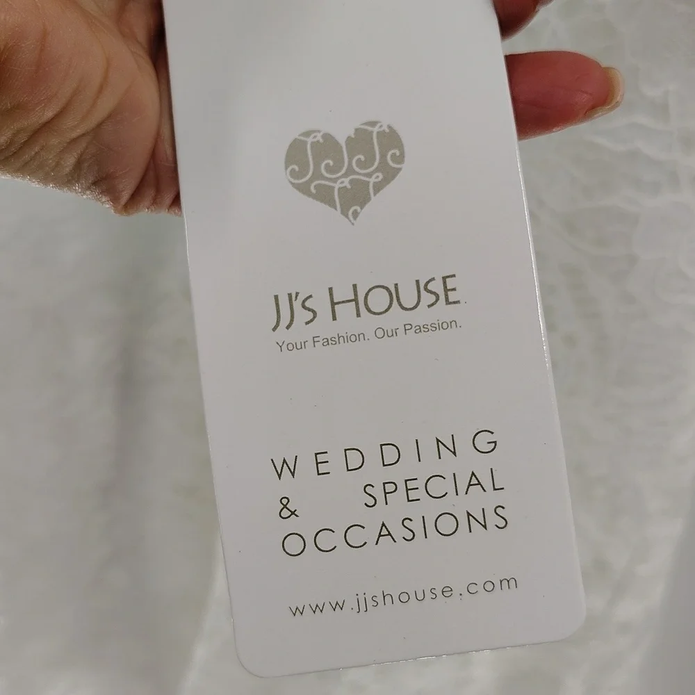 JJs House White V-neck Lace Midi Length Lace Overlay Sleeveless Wedding Dress - Picture 6 of 9